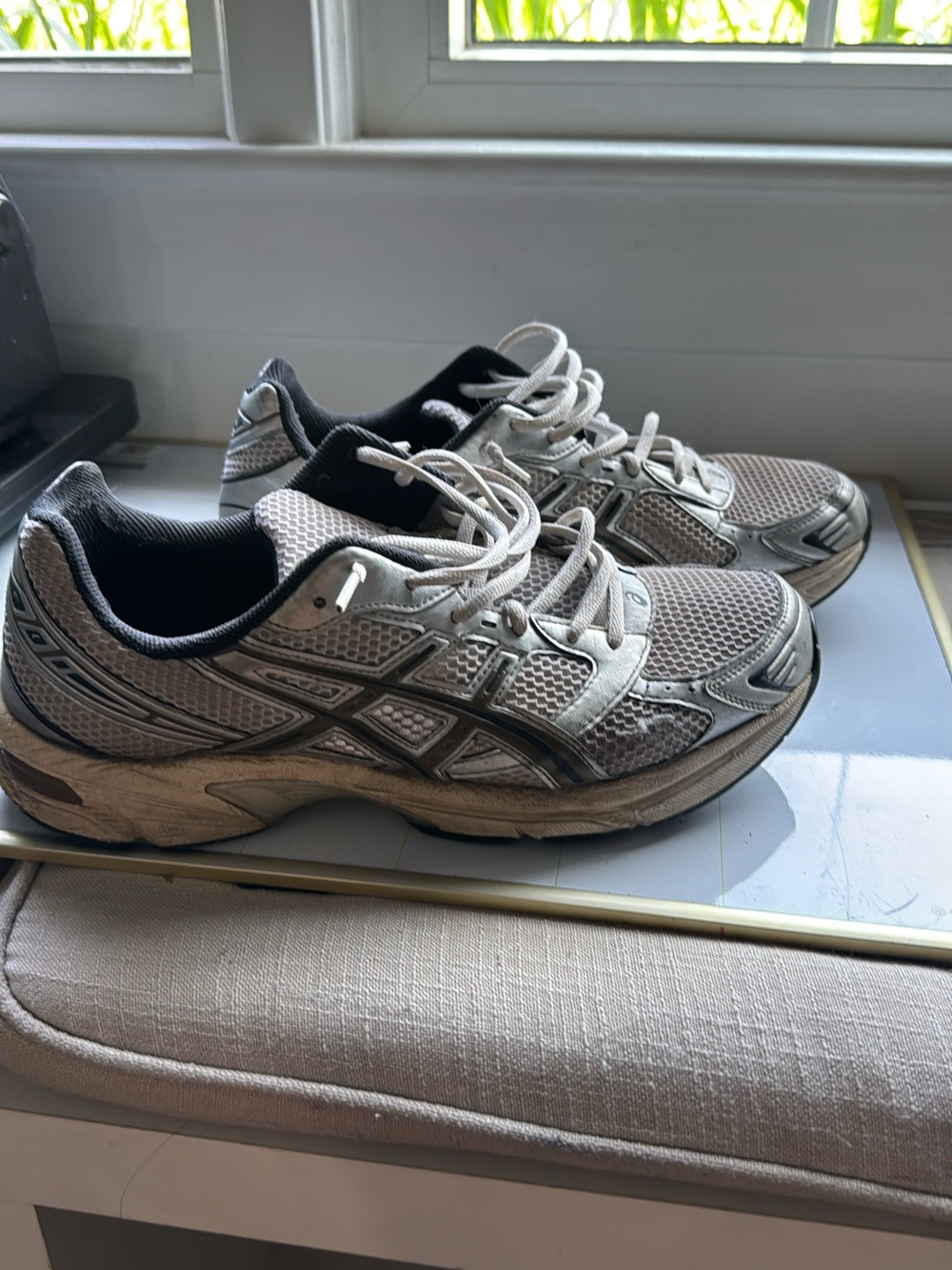 Asics Neutral Gray and Black Mesh Running Shoes